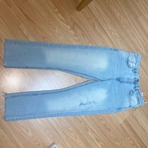 ZARA distressed high rise straight leg jeans
